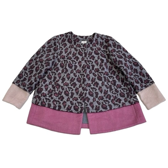 LOGO by Lori Goldstein Jacket Women's 16 Plus Grey Pink Cheetah Print - Picture 4 of 14